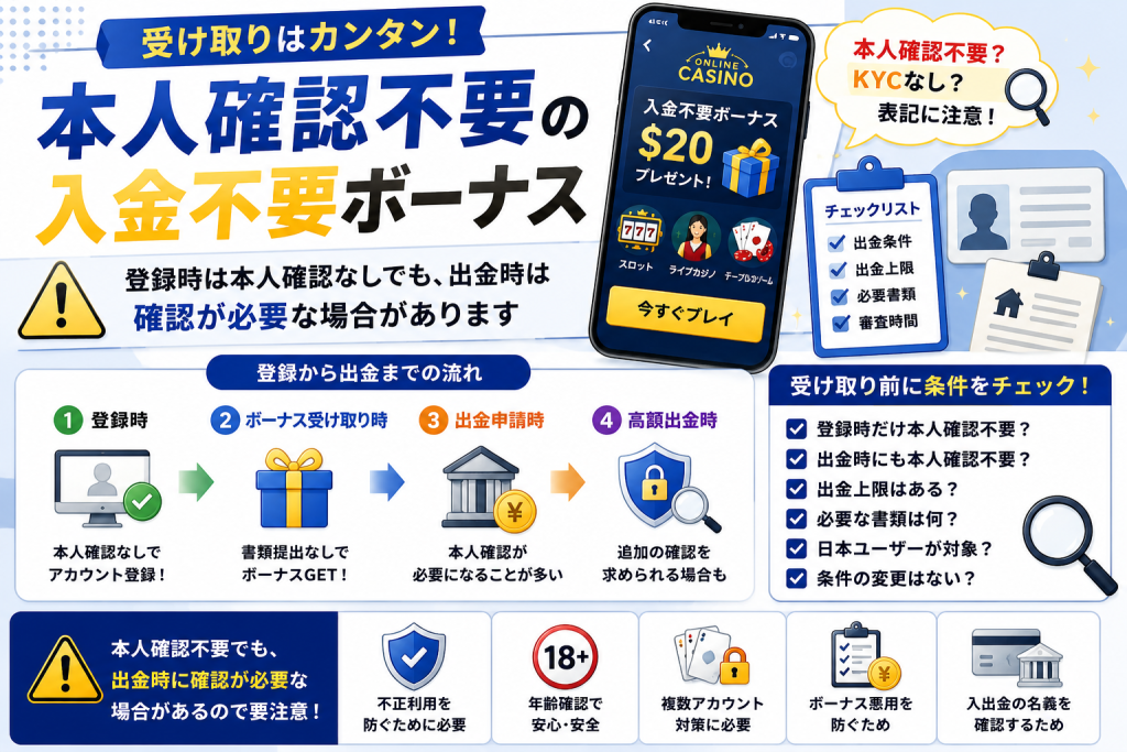 本人確認不要の入金不要ボーナスとは