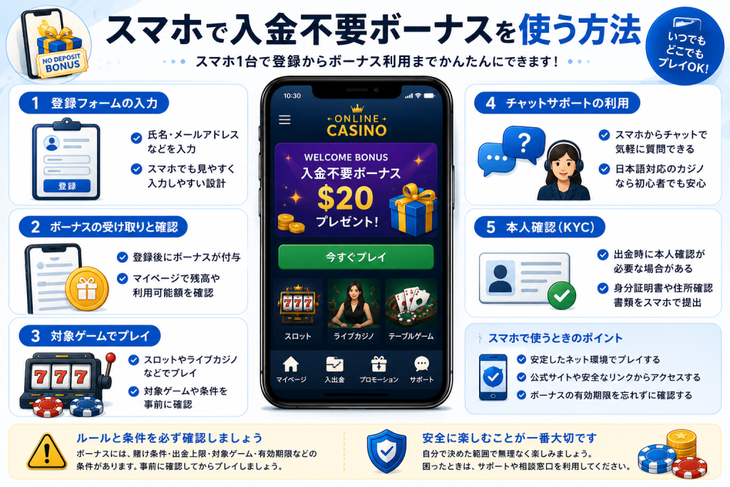スマホで入金不要ボーナスを使う方法