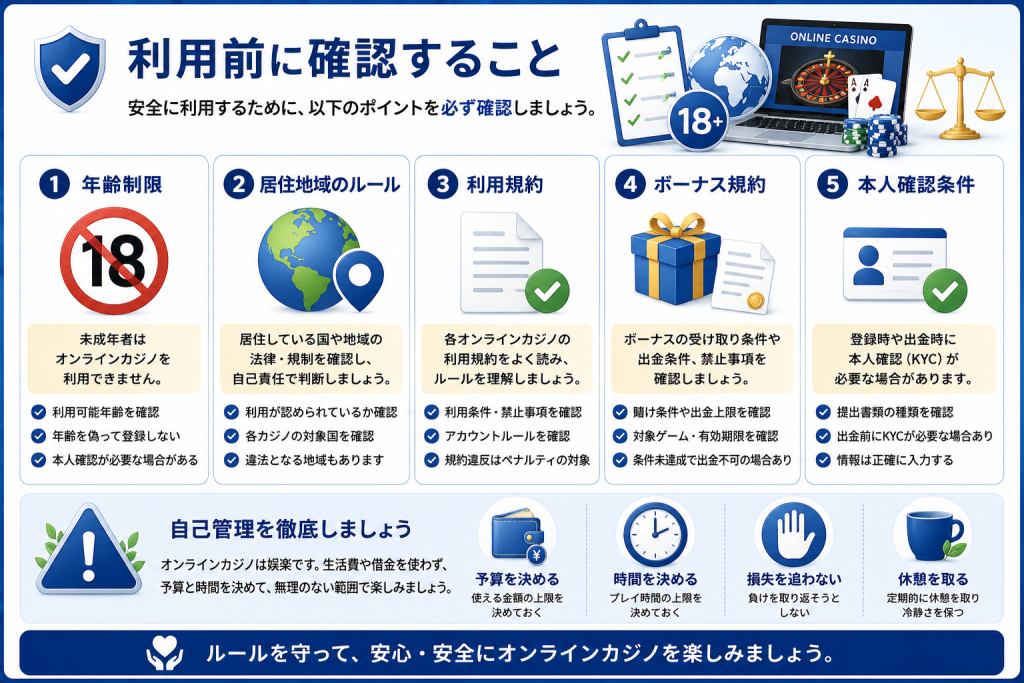 オンラインカジノ利用前の年齢制限と地域ルール確認