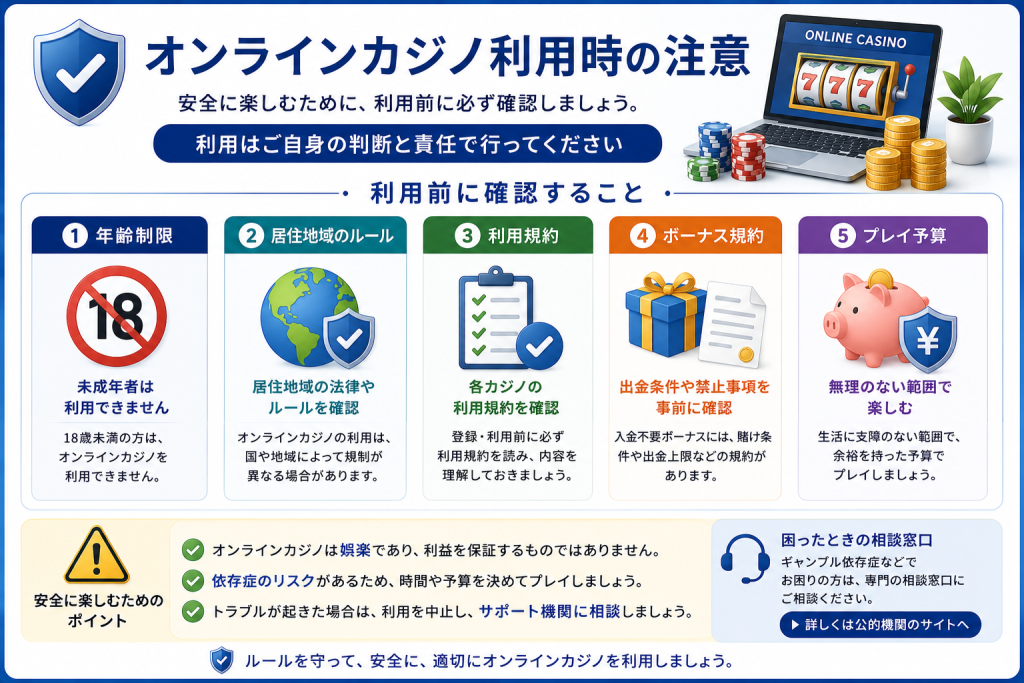 オンラインカジノ利用前に確認する注意点